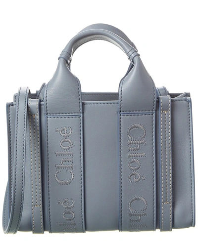 Chloé Woody Mini Leather Tote In Blue