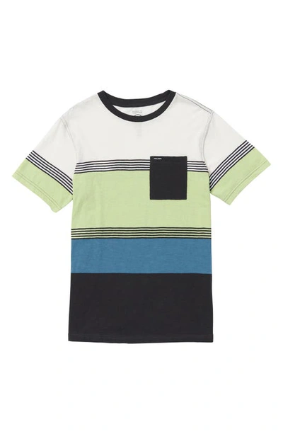 Volcom Kids' Blocked Up Stripe Pocket T-shirt In Stealth