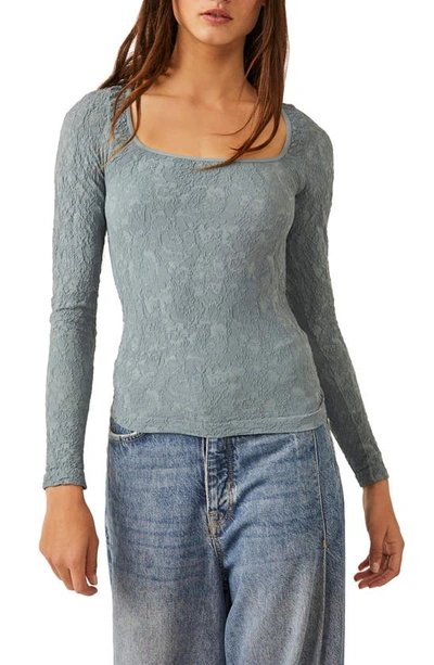 Free People Have It All Square Neck Knit Top In Storm Water