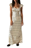 Free People Butterfly Babe Polka Dot Cutout Maxi Dress In Tea Combo