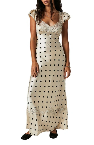 Free People Butterfly Babe Polka Dot Cutout Maxi Dress In Tea Combo