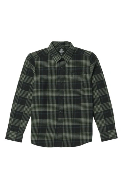 Volcom Kids' Caiden Plaid Flannel Button-up Shirt In Black