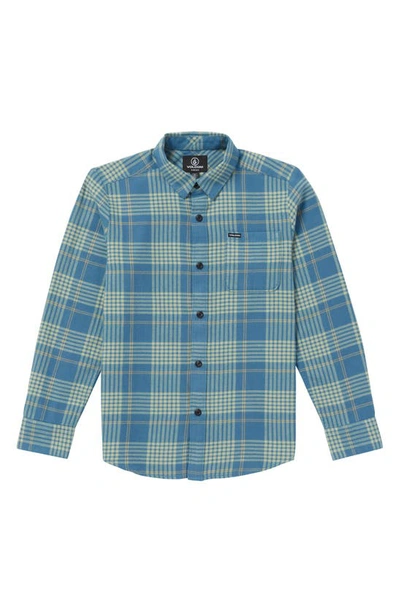 Volcom Kids' Caiden Plaid Flannel Button-up Shirt In Indigo Ridge