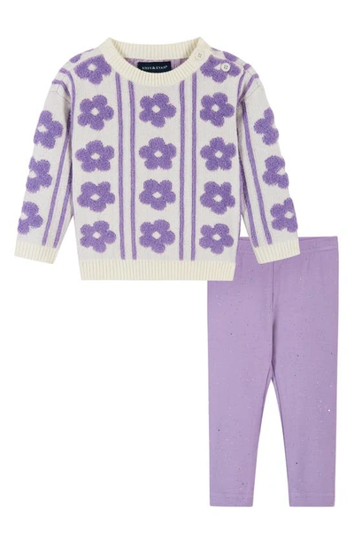 Andy & Evan Babies' Floral High Pile Fleece Sweater & Leggings Set In Purple