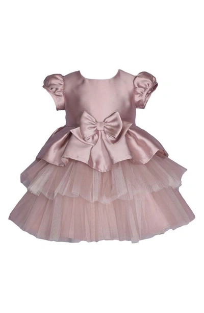 Iris & Ivy Kids' Bow Front Tiered Party Dress In Taupe