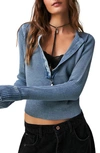 Free People Colt Long Sleeve Waffle Knit Henley In Blue