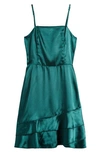 Ava & Yelly Kids' Ruffle Satin Dress In Hunter