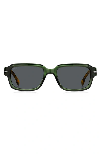Hugo Boss 53mm Rectangular Sunglasses In Green Havana Grey