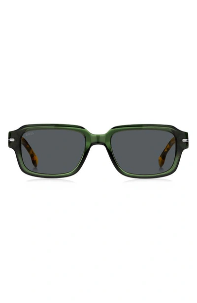 Hugo Boss 53mm Rectangular Sunglasses In Green Havana/ Gray