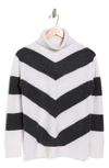 Magaschoni Chevron Stripe Cashmere Turtleneck Sweater In Frost White W/ Storm Heather
