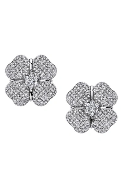 Lafonn Sterling Silver Simulated Diamond Flower Studs In White