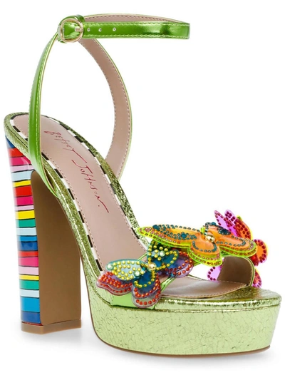 Betsey Johnson Noemi Womens Faux Leather Rhinestone Platform Sandals In Green