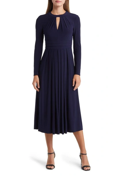 Eliza J Pleated Keyhole Cutout A-line Dress In Navy