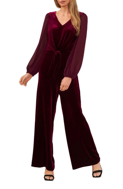 Cece Long Sleeve Velvet Jumpsuit In Majestic Wine