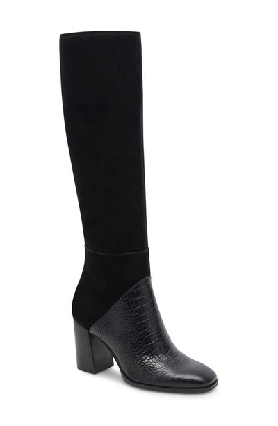 Dolce Vita Fynn Knee High Boot In Black Multi Embossed Leather
