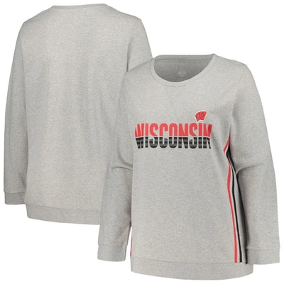 Profile Heather Gray Wisconsin Badgers Plus Size Side Stripe Pullover Sweatshirt