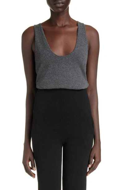 Saint Laurent Scoop Neck Cashmere Jumper Tank In Gris Chine