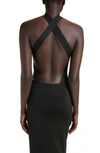 Saint Laurent Crossover Open-back Halter Bodysuit In Black