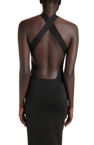 Saint Laurent Crossover Halter Neck Cutout Bodysuit In Black