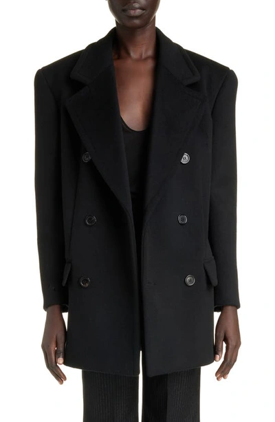 Saint Laurent Double Face Wool Coat In Noir Profond