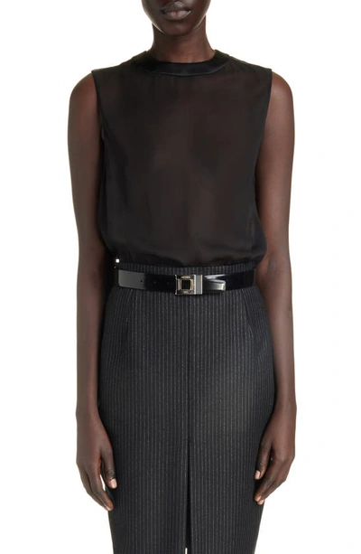 Saint Laurent Relaxed Fit Sleeveless Silk Top In Nero