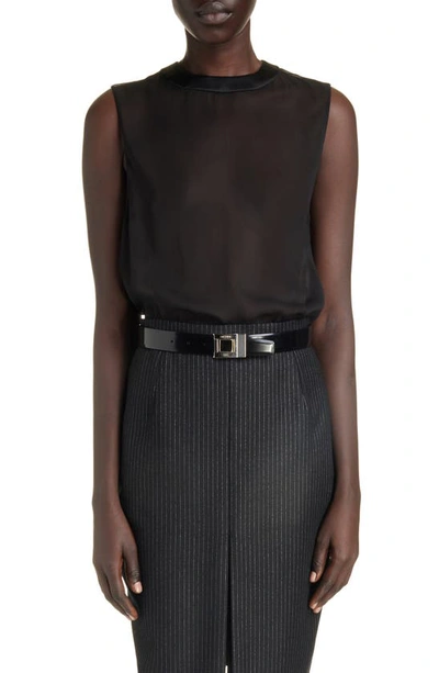 Saint Laurent Relaxed Fit Sleeveless Silk Top In Noir