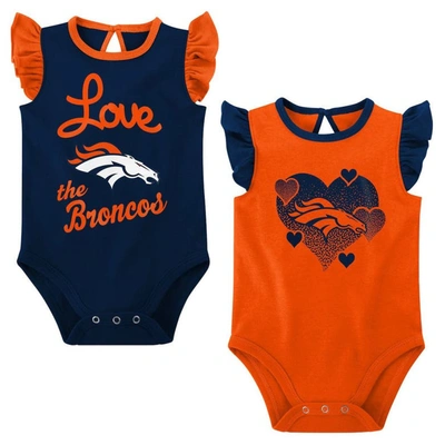 Outerstuff Babies' Girls Newborn & Infant Orange/navy Denver Broncos Spread The Love 2-pack Bodysuit Set