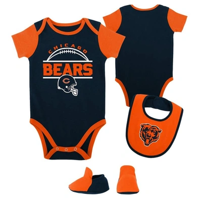 Outerstuff Babies' Newborn & Infant Navy/orange Chicago Bears Home Field Advantage Three-piece Bodysuit, Bib & Booties