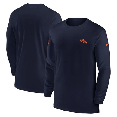 Nike Navy Denver Broncos Sideline Coach Performance Long Sleeve T-shirt In Blue