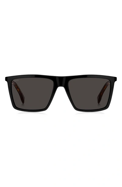 Hugo Boss 56mm Flat Top Sunglasses In Black Havana Grey