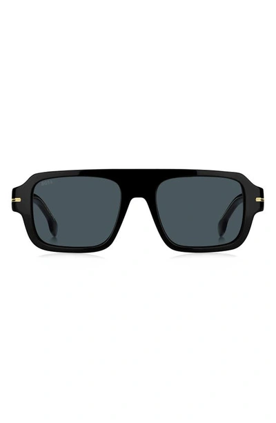 Hugo Boss 53mm Flat Top Sunglasses In Black/ Blue Antireflex