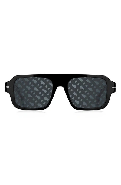 Hugo Boss 53mm Flat Top Sunglasses In Black/ Silver Grey Dec