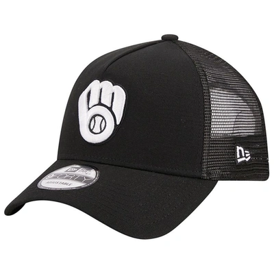 New Era Black Milwaukee Brewers A-frame 9forty Trucker Adjustable Hat