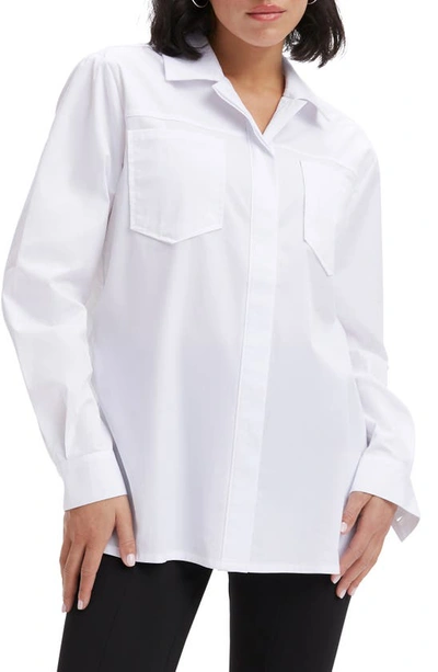 Good American Split Back Poplin Button-up Shirt In White001