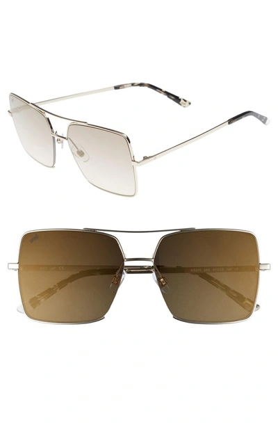 Web 57mm Square Metal Aviator Sunglasses In Gold/ Brown