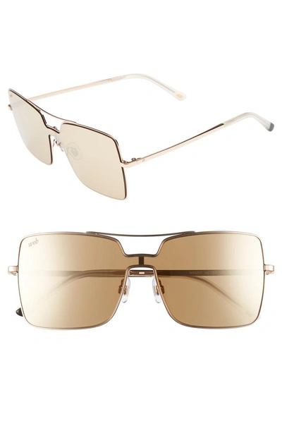 Web 55mm Square Metal Shield Sunglasses In Rose Gold/ Brown