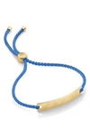 Monica Vinader Engravable Havana Mini Friendship Bracelet In Gold/ Powder Blue