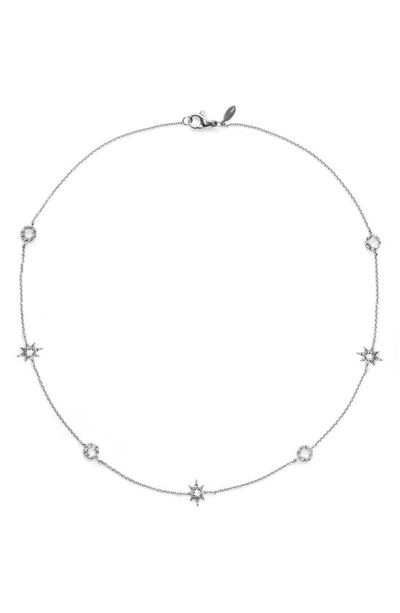 Anzie Starburst White Topaz Charm Necklace In Silver
