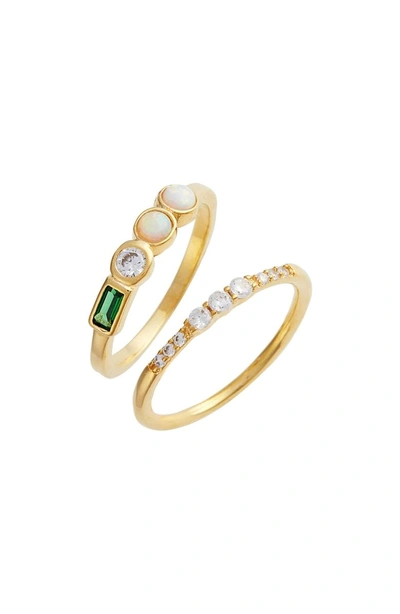 Elise M Shiny Stack Set Of 2 Emerald, Opal & Crystal Rings In Gold