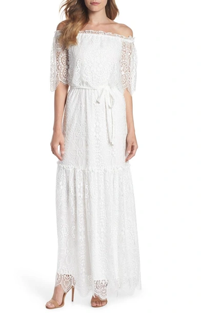 Charles Henry Off The Shoulder Popover Maxi Dress In Ivory