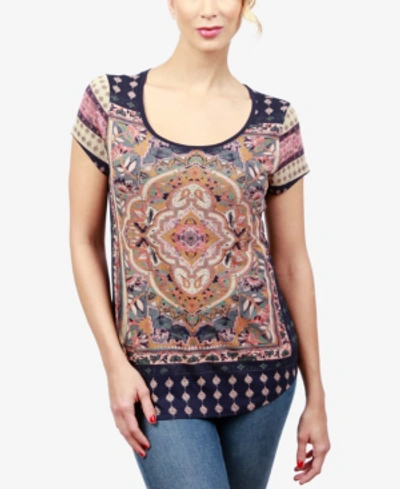 Lucky Brand Plus Size Persian Graphic T-shirt In Navy Multi