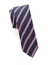Brioni Striped Silk Tie In Navy Pink