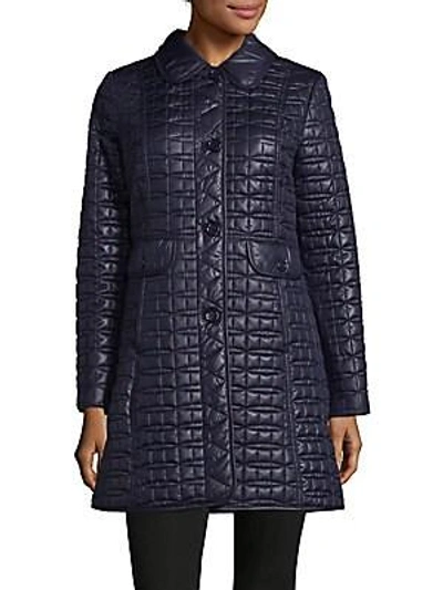 Kate Spade Bow Quilted Coat In Navy