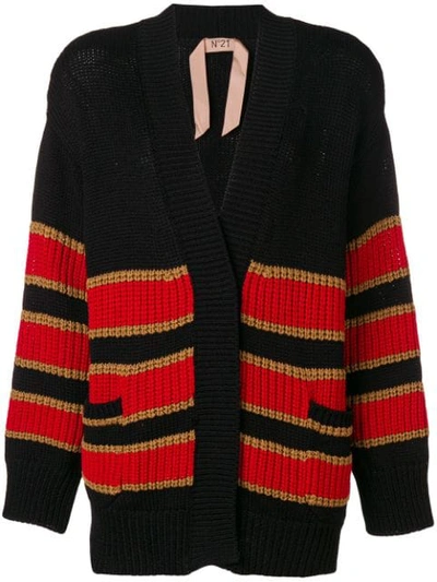 N°21 Striped Chunky Knit Cardigan In Black/red