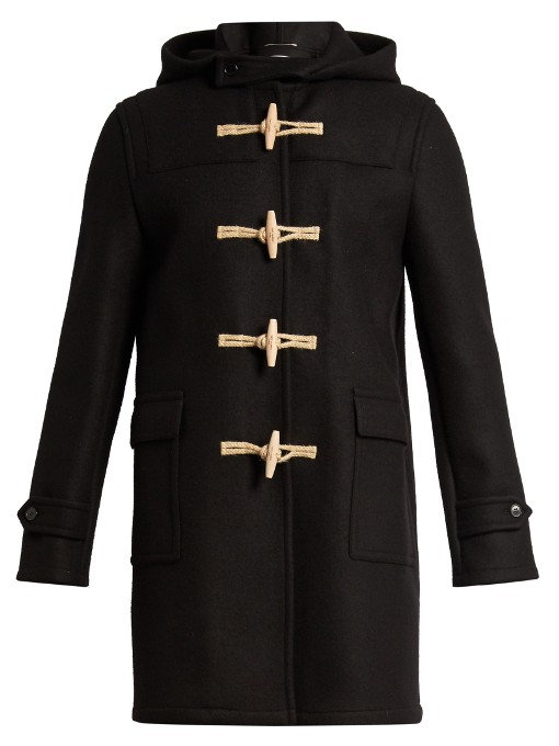 Saint Laurent Hooded Toggle-fastening Wool Overcoat In Black | ModeSens