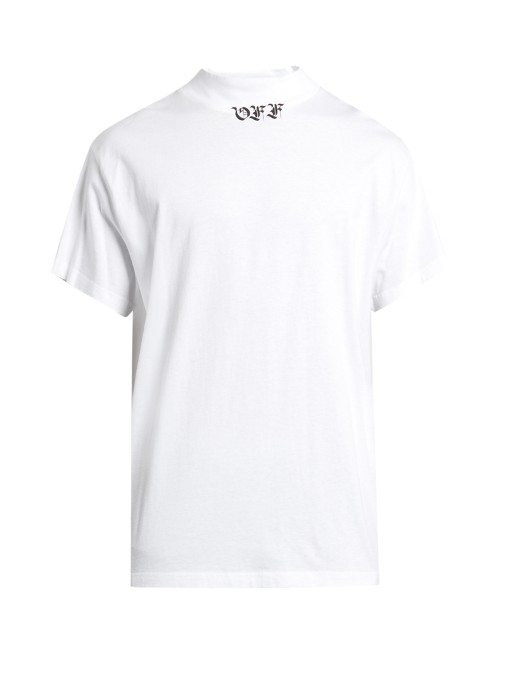 Off-white Logo-print Mock-neck Cotton T-shirt In White | ModeSens