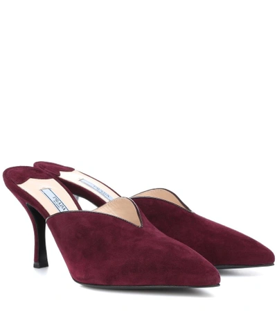 Prada Suede Mules In Red