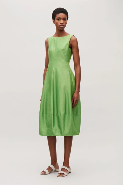 Cos Cotton-silk Cocoon Dress In Green