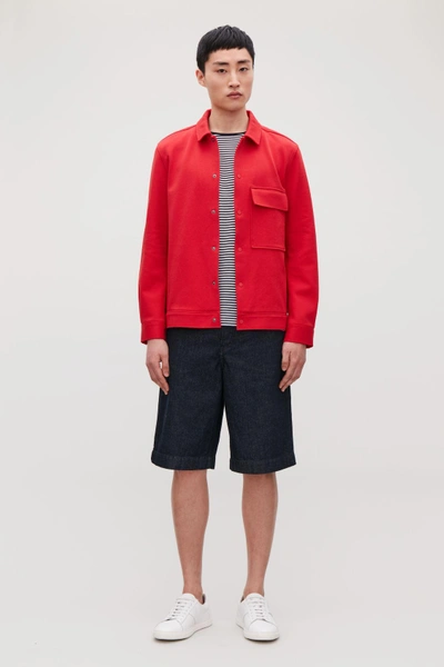 Cos Cotton-twill Shirt Jacket In Red