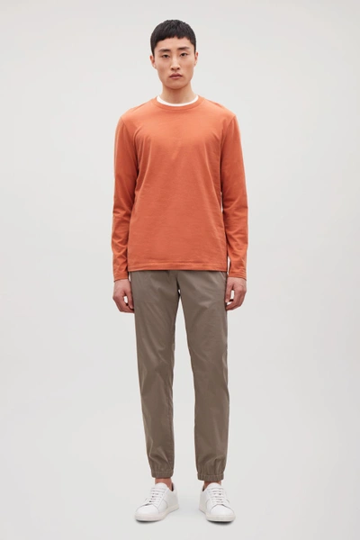 Cos Long-sleeved Brushed-cotton T-shirt In Orange
